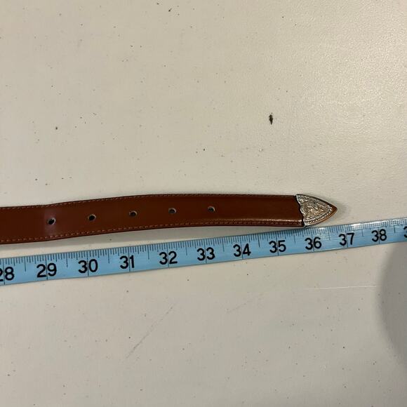 Vintage 90s Tan Genuine Leather Western Silver Tipped Belt Size Medium